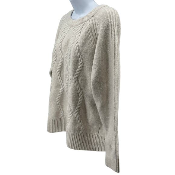 Simply Vera Sweater SZ L Cream Pullover Cable Knit Crew Neck Ribbed Trim Stretch - Picture 3 of 8